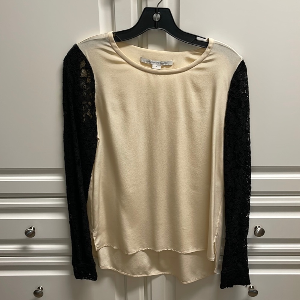 Diane Von Furstenberg Silk Blouse with Lace Sleeves